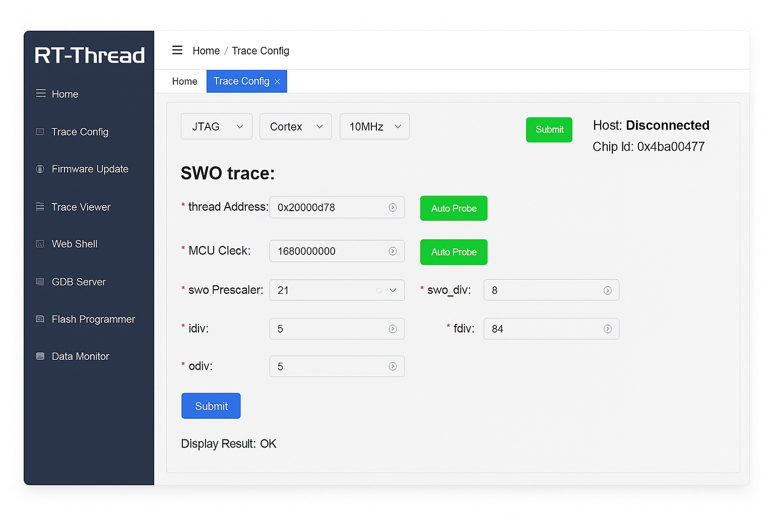 RT-Trace configuration completed screenshot