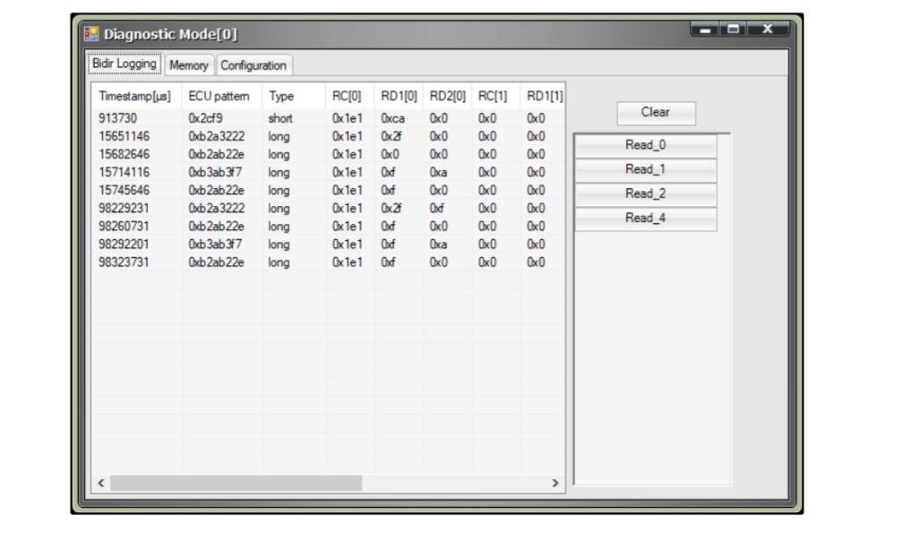 Bidir logging screenshot