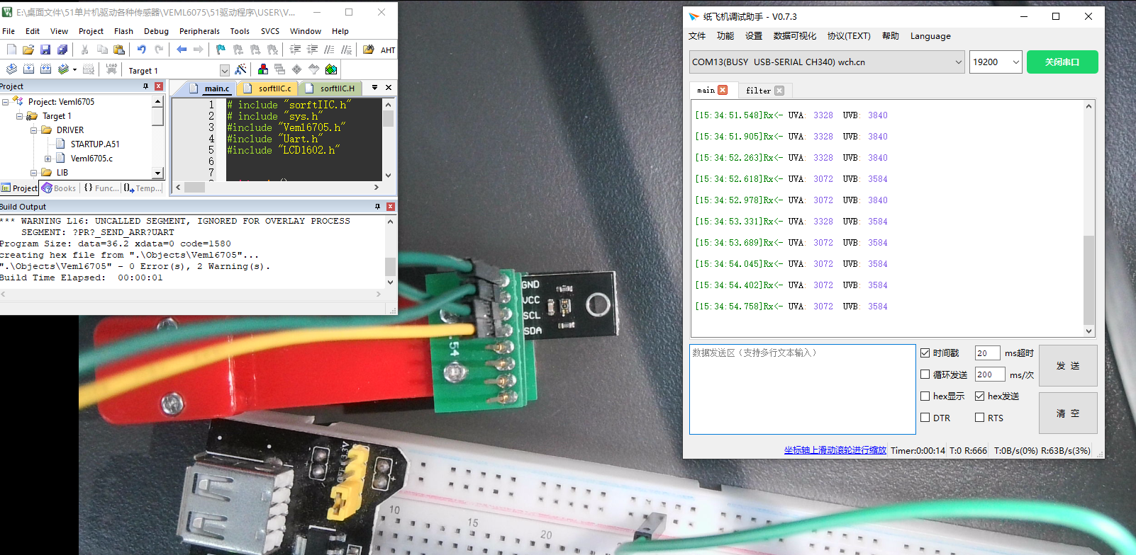 Raw UVA and UVB sensor readings