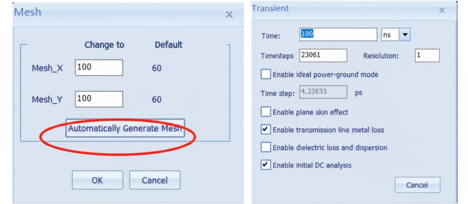 Mesh generation and simulation settings
