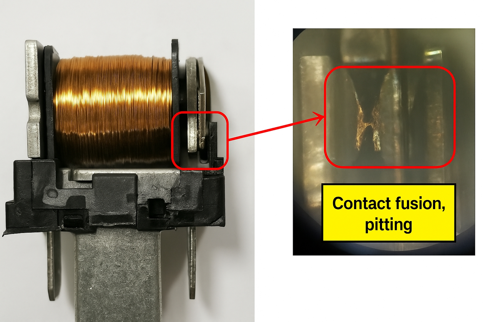 Melted and welded relay contacts