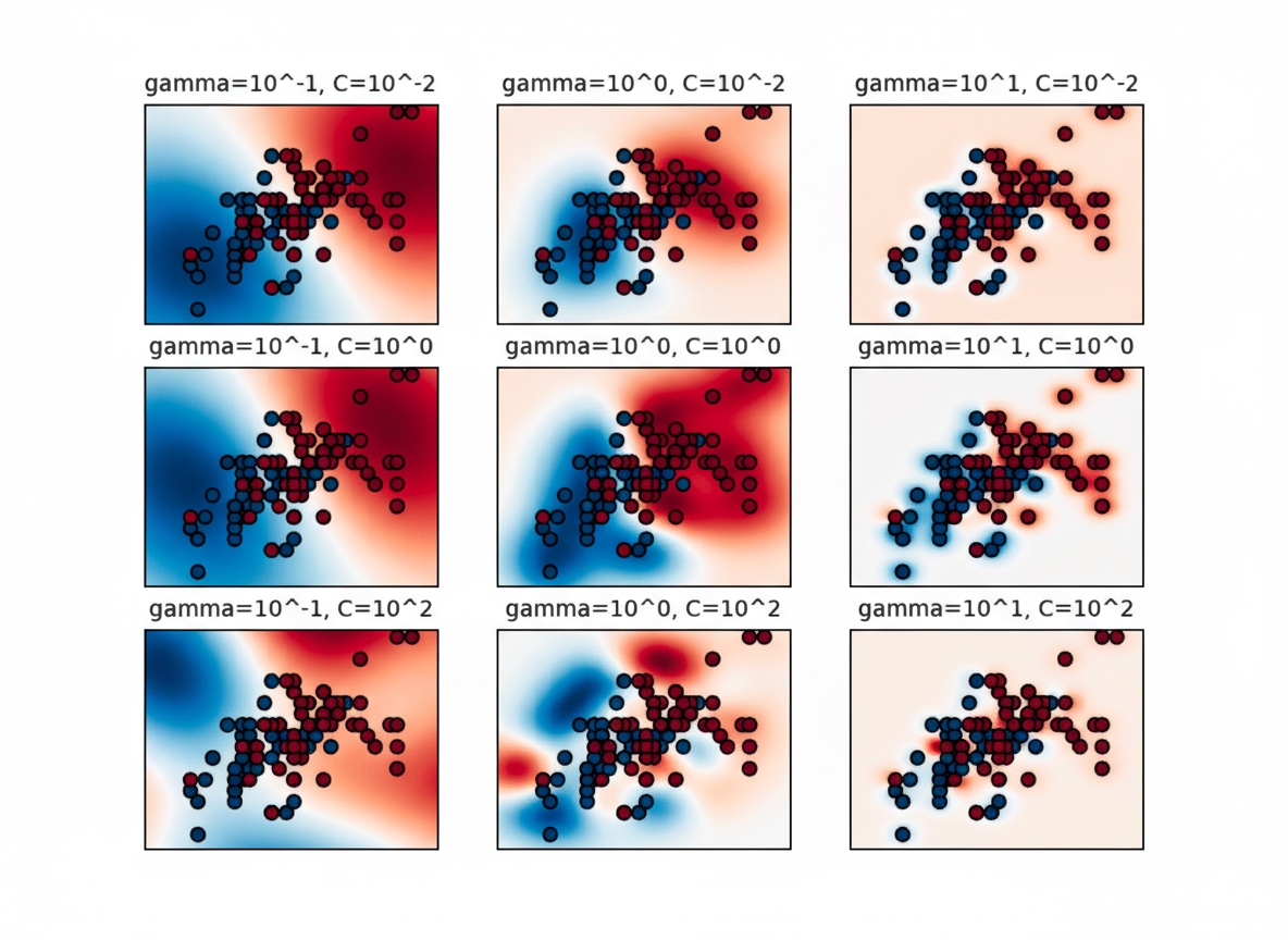 Grid search visualization example: SVM performance on test set across different gamma and C values