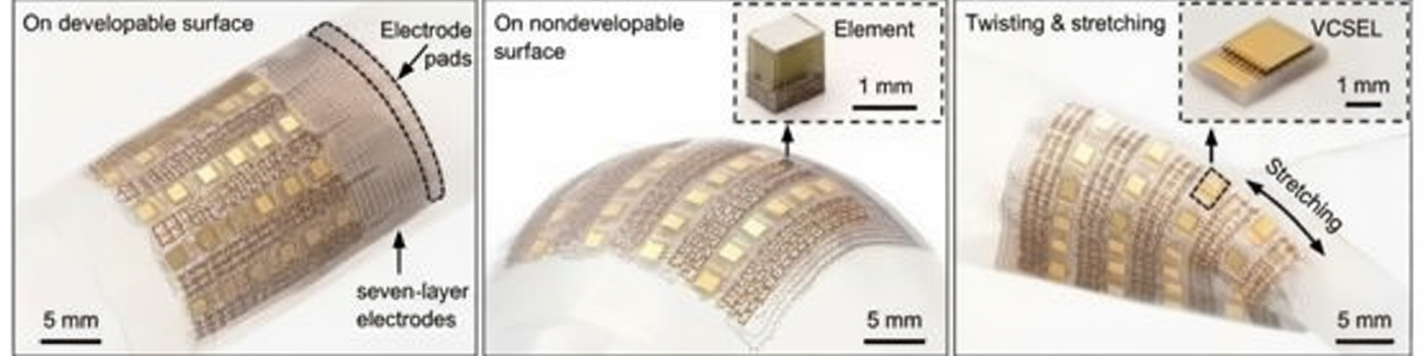 Optical photos of flexible photoacoustic sensor patch under deformation