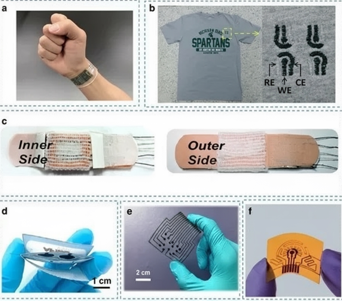 Wearable sweat sensors made from different materials