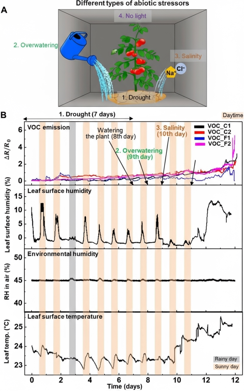 Multimodal wearable sensor detecting plant abiotic stress