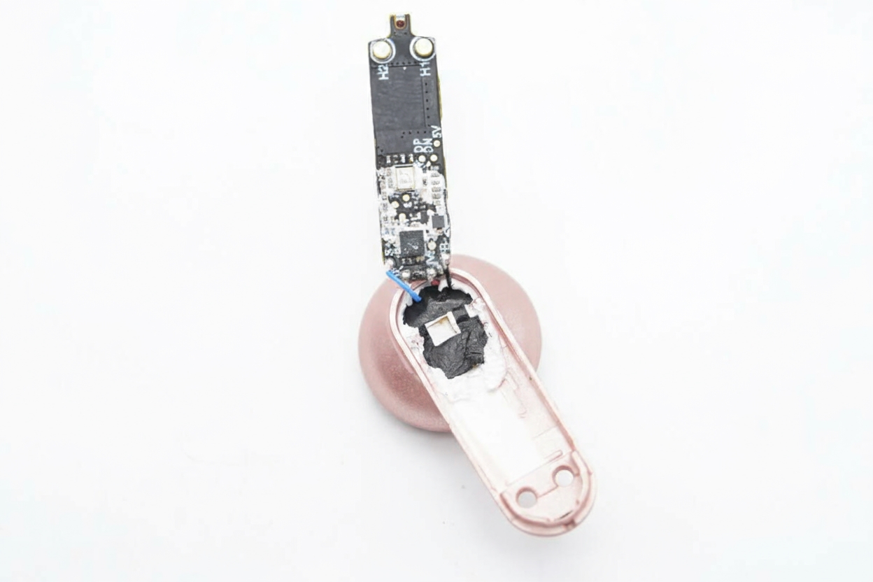 Mainboard unit inside cavity with microphone sealed by rubber cap