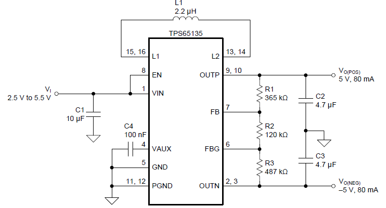 TPS65135 AMOLED display typical application