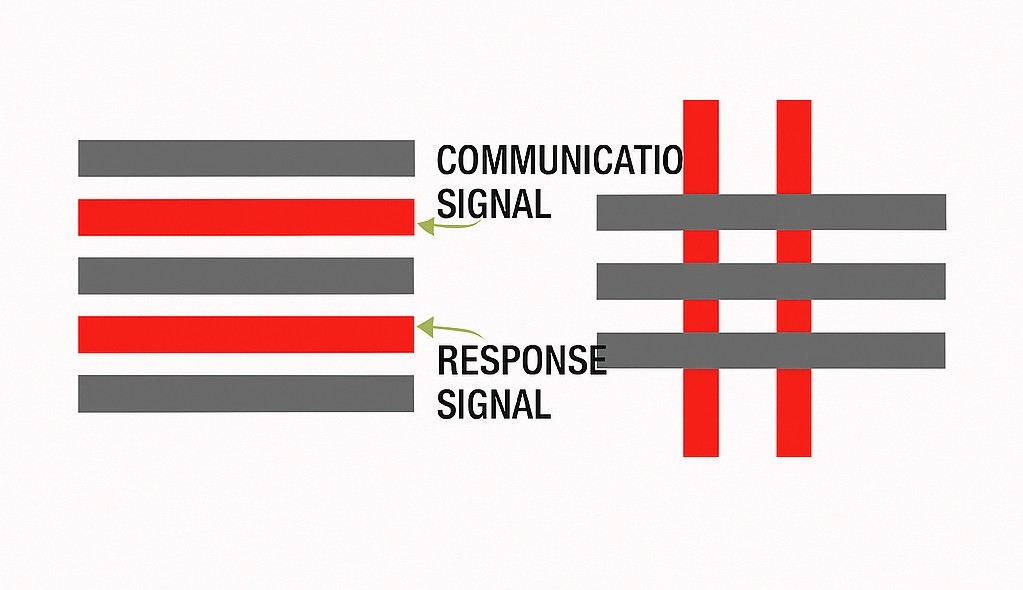 Touch channel traces and communication traces on different layers