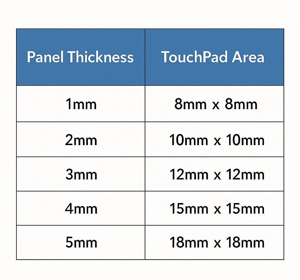 Panel thickness versus touch pad area