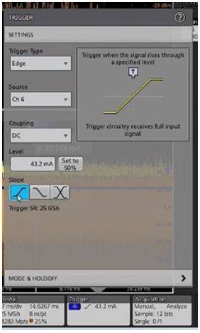 Trigger set to capture current rising edge for normal operation
