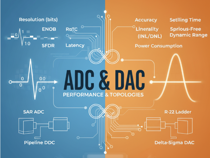 ADC and DAC Performance Metrics and Topologies