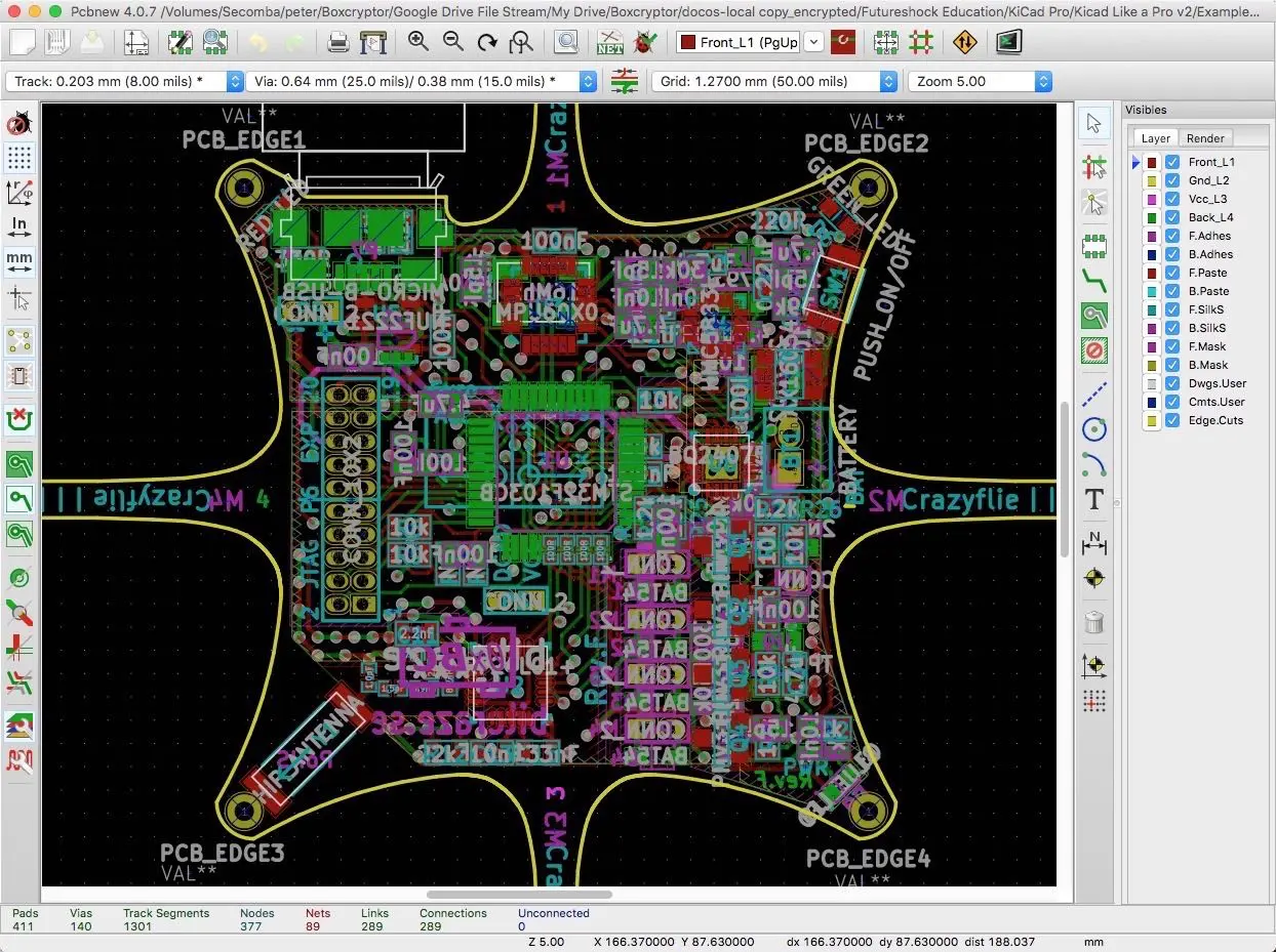 PCB design layout for satellite projects with material layers.