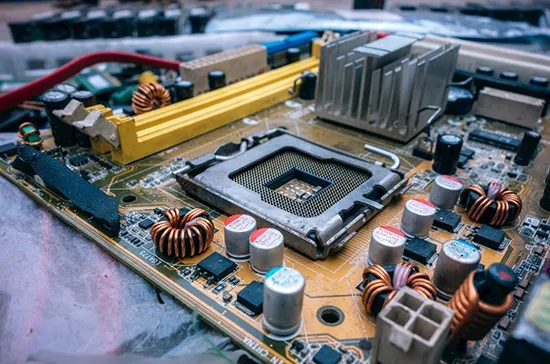 Assortment of PCB connectors on a circuit board.