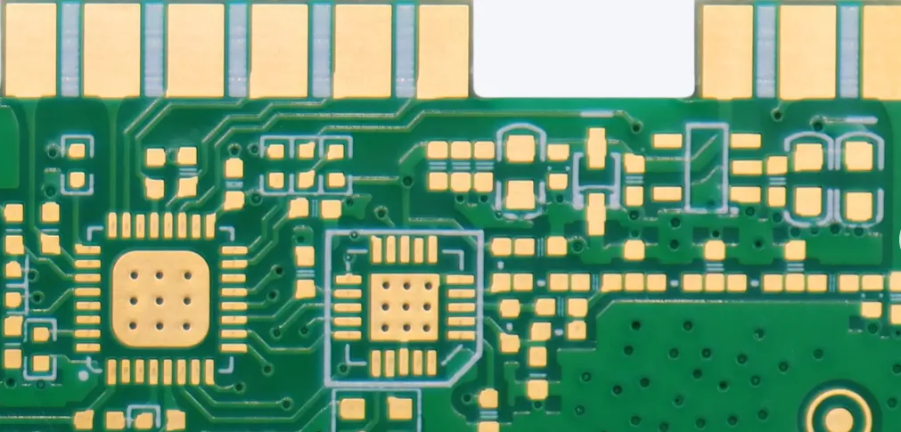 Cross-section of PCB showing thermal vias for heat dissipation.