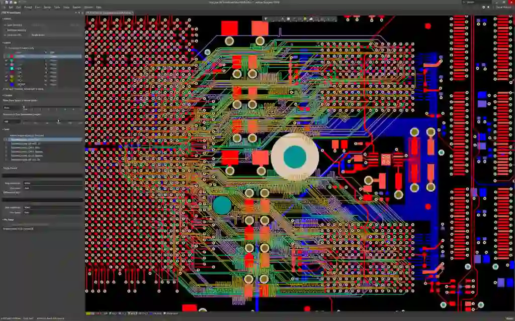 PCB design software interface displaying multilayer PCB layout.