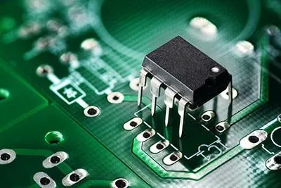 Mixed technology PCB with plated through hole and surface mount components.