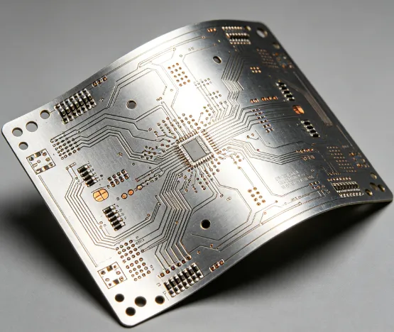 Aluminum PCB showing bow and twist from uneven cooling