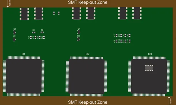 PCB layout demonstrating proper component spacing rules for DFM