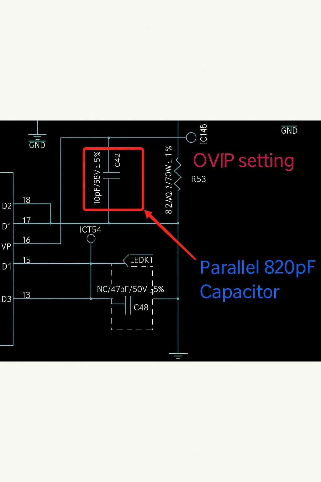 Added parallel 820 pF capacitor