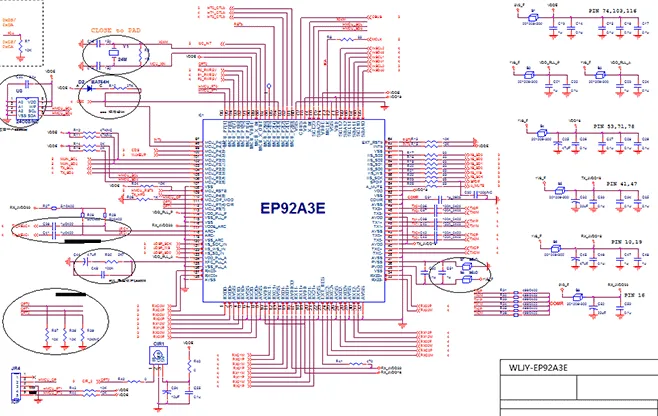 Labeled diagram of electronic PCB components for power calculation