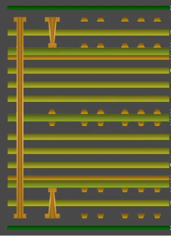 Sample fabrication drawing for multi-layer PCB manufacturing showing layer stack-up and drill chart