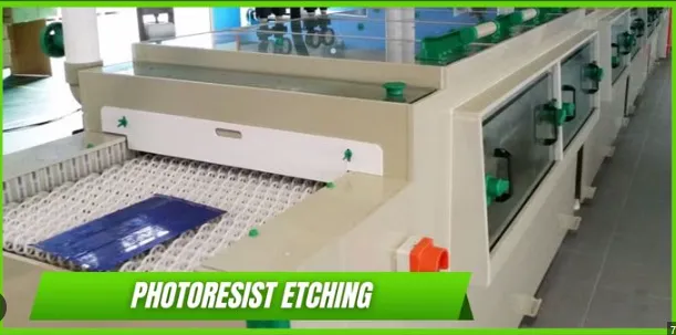 Conveyorized etching equipment processing patterned copper panels