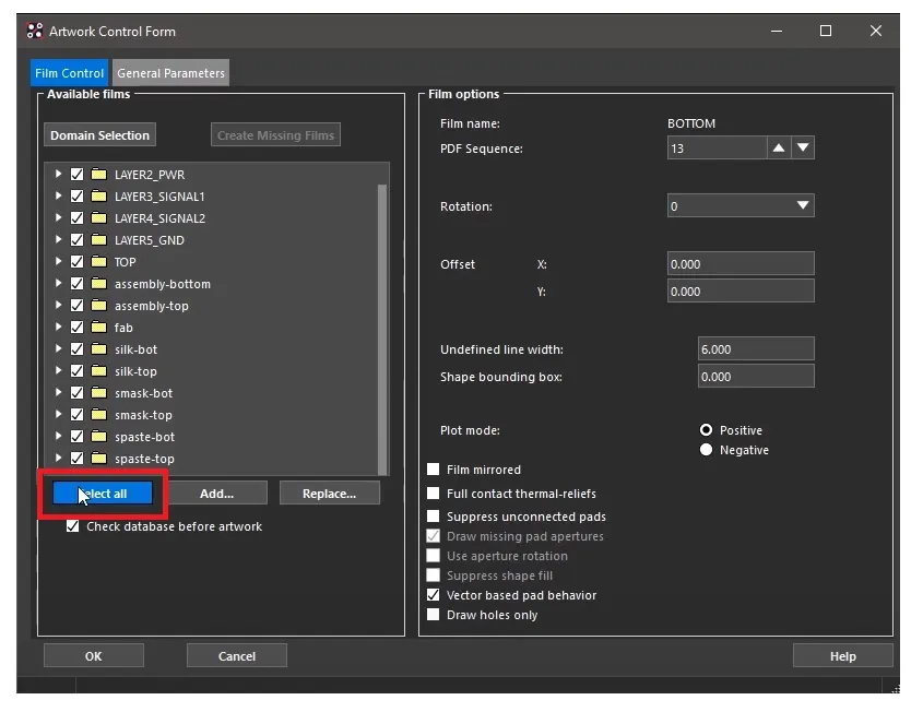 Exporting IPC-2581 file from PCB design software.