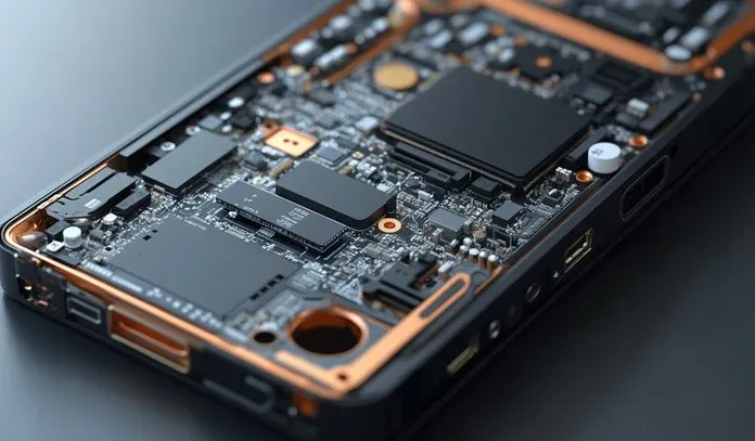 Modern smartphone PCB layout showcasing compact design and components."