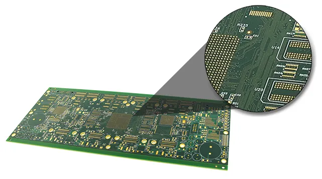High-precision PCB with fine-line traces created using direct imaging technology"