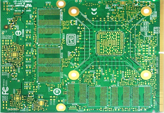 PCB layout example showing thermal vias positioned near a stacked via array
