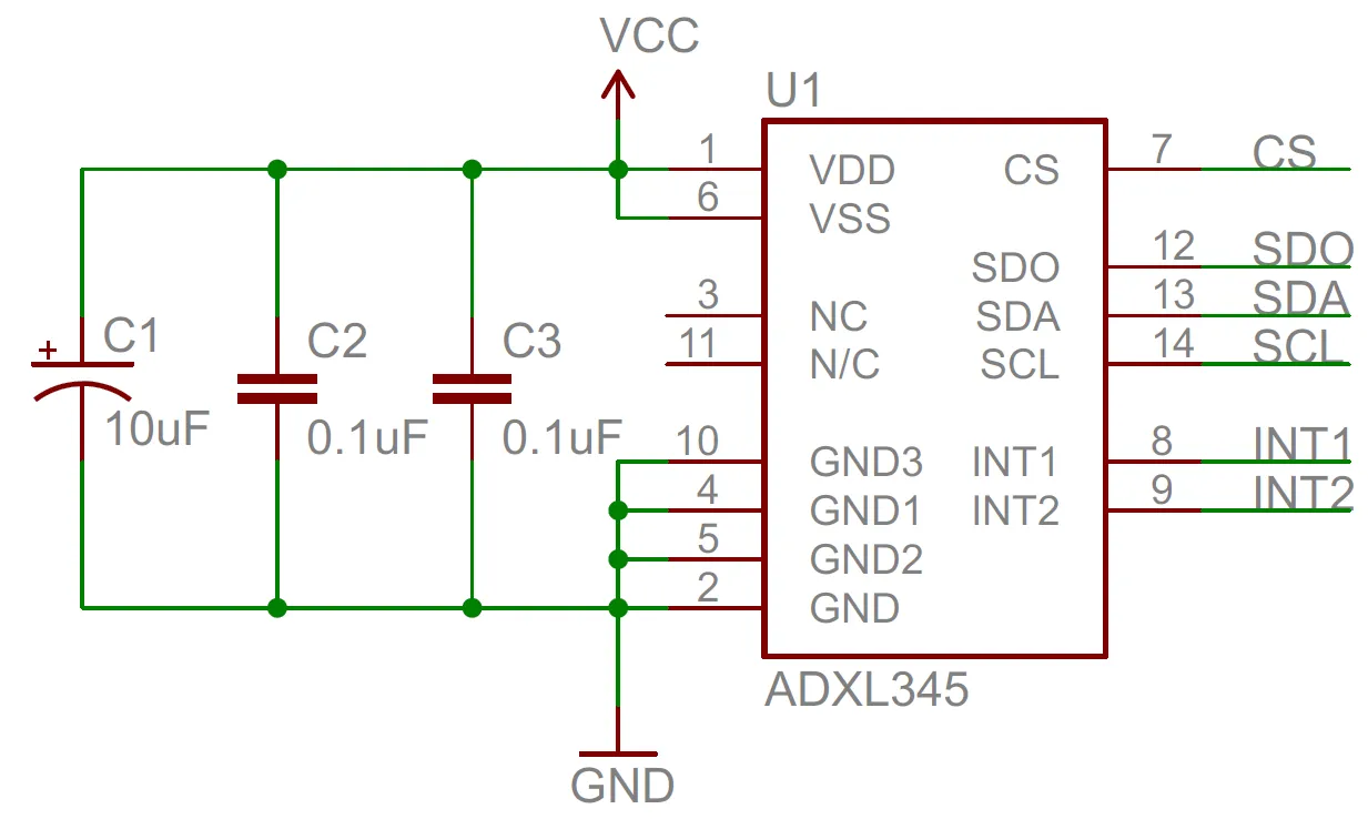 pcb schemetic with decoupling capacitors