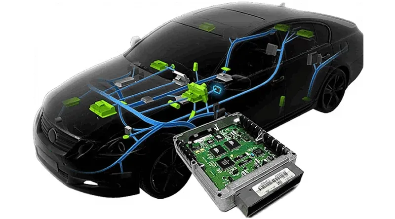Diagram of autonomous vehicle control PCB with key components