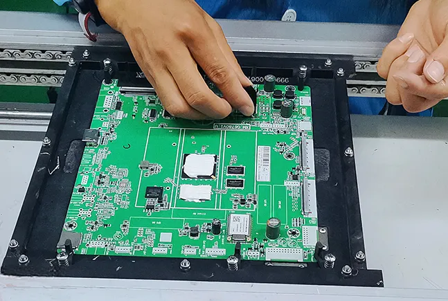 Through-Hole Technology PCB during functional testing with bed-of-nails fixture