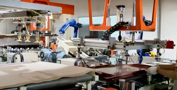 PCB lamination press applying uniform pressure for multilayer bonding