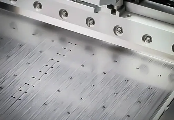 Close-up of stencil apertures used in lead-free solder paste printing.