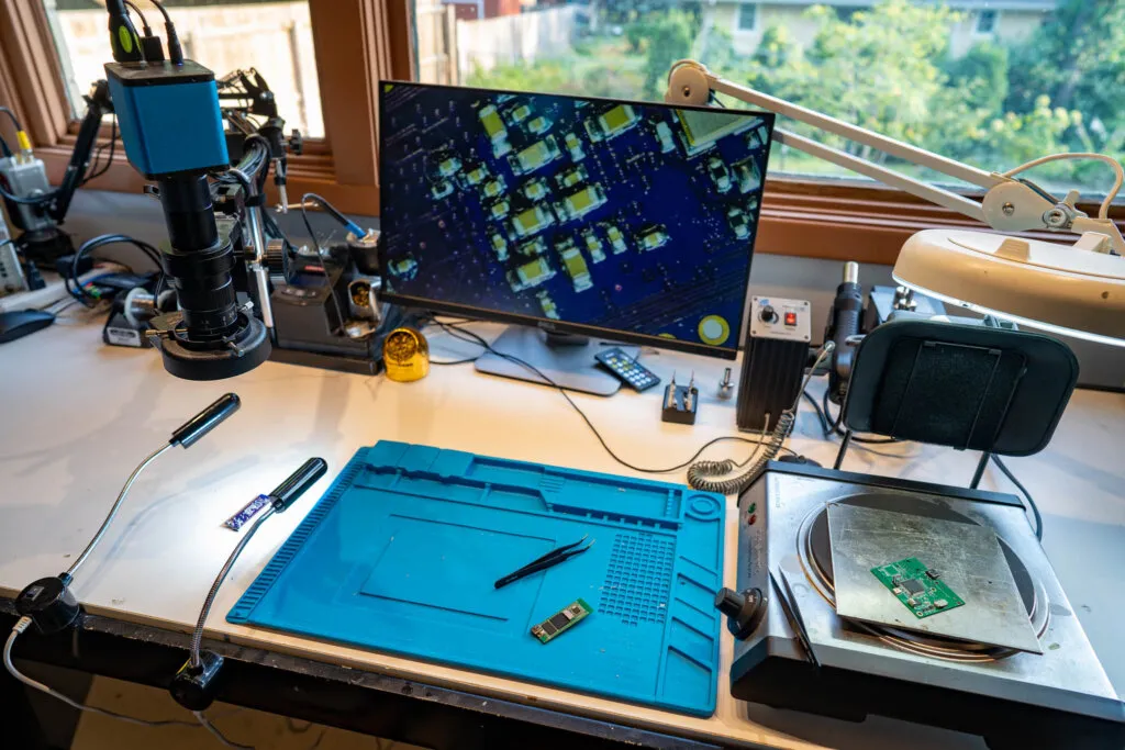 Hobbyist workspace for DIY AI accelerator with custom PCB design tools
