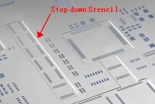 PCB with mixed components using step-up stencil for precise solder paste volume