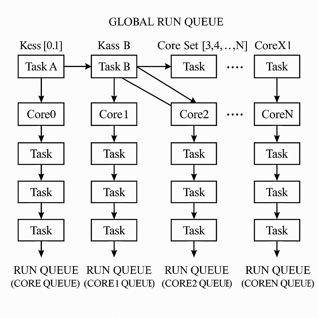 Core-set semipartitioned scheduling example