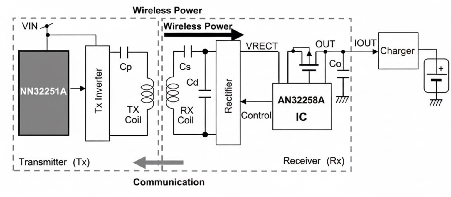 Qi-compatible wireless power system for Panasonic AN32258A