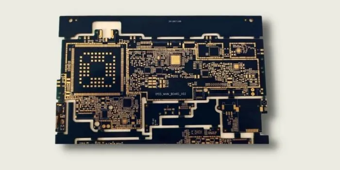 RF PCB with ENIG finish used in a high-frequency telecommunications application.