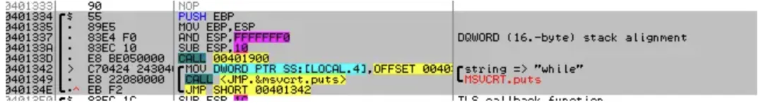 Assembly output for while(1) loop