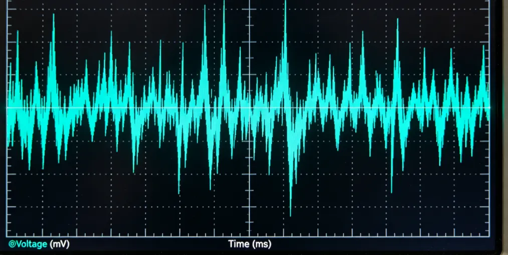 Oscilloscope trace showing ground voltage fluctuation during simultaneous switching'