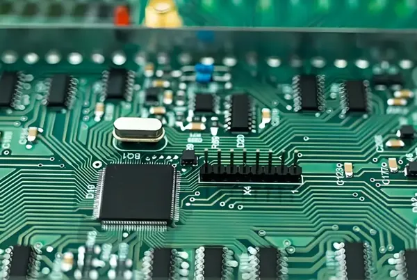 Close-up of PCB microvias created using high precision laser drilling technology