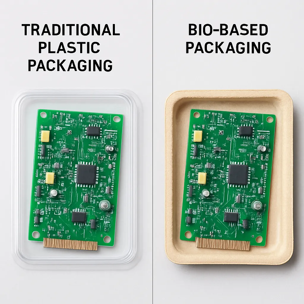 Comparison of plastic vs. bio-based packaging for PCB protection