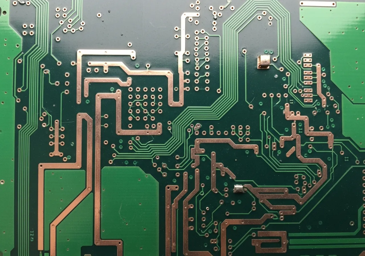 a PCB after etching, showing clear copper traces