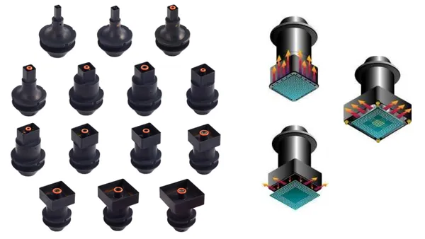 Comparison of BGA rework nozzle sizes for different components