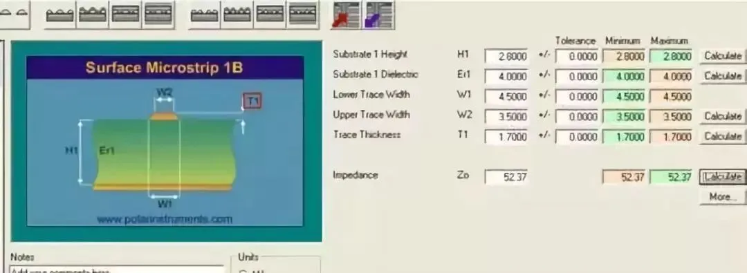 Close-up of a microstrip trace etched on FR4 for 50-ohm impedance control