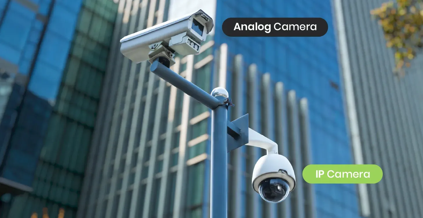Comparison of old analog security camera and modern digital camera