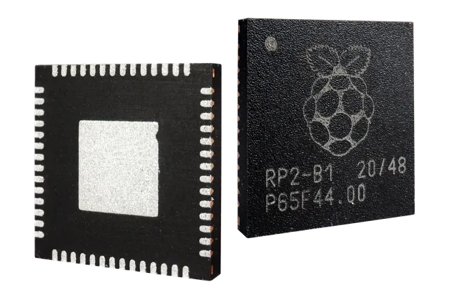 Close-up of low-cost microcontroller on autonomous vehicle PCB