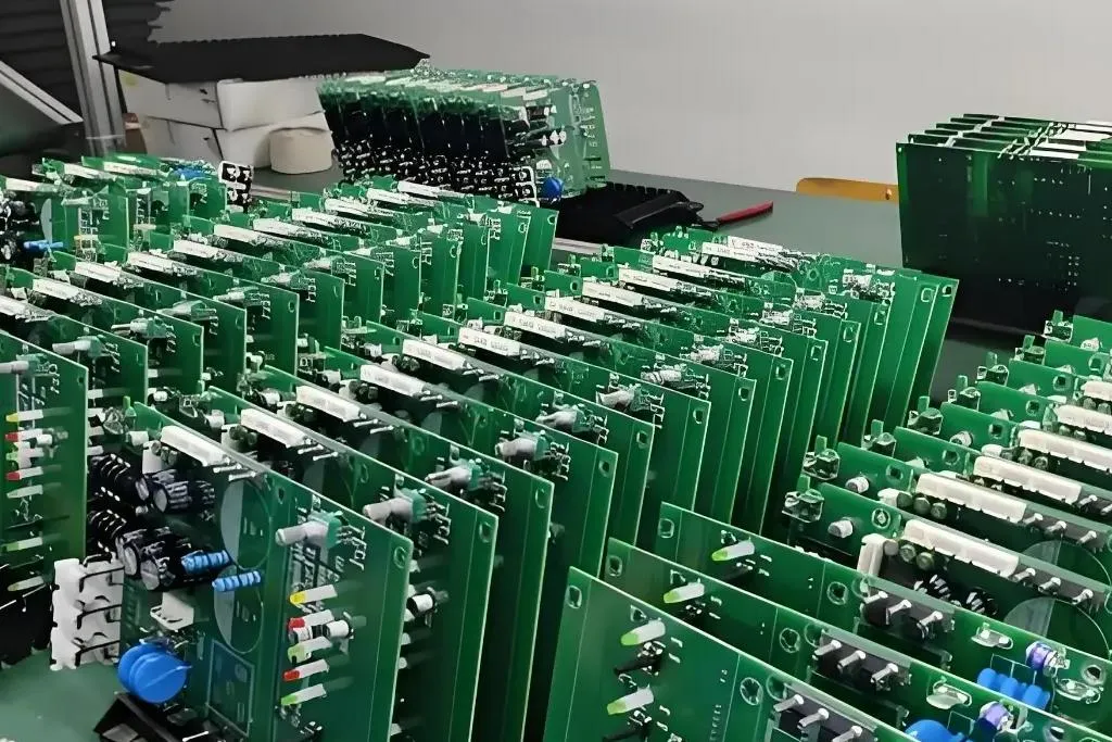 High-quality PCBs on a mass production line after rigorous quality control.